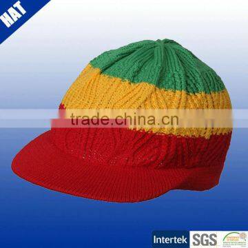 Stripe colorful winter knit beanie with visor