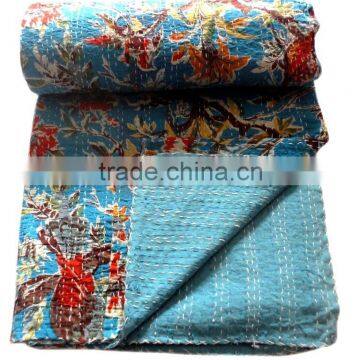 RTHKG-20 Indian Bengali Designer Fruit Floral Cotton Fabric Kantha Gudari Bedspread Traditional Manufacturer Wholesaler Throw photo-3