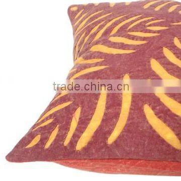 RTHCC- 86 Brown Yellow Hand Crafted Designer Applique Cut Work Cotton Kantha Stitch Cushion Covers Christmas Home Decor photo-4
