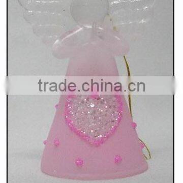 Chirstmas Pink Hanging Glass Angel with Giltter Hearts