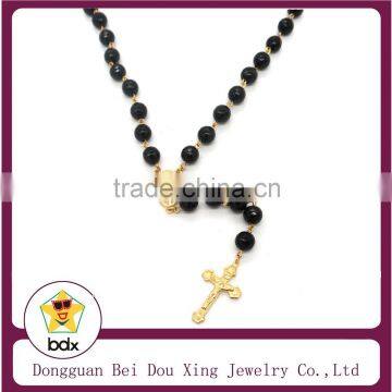 8MM Black Color Glass Rosary Beads Stainless Steel Religious Our Father Jesus Cross Pendant Necklace For Belief Jesus Christians photo-2