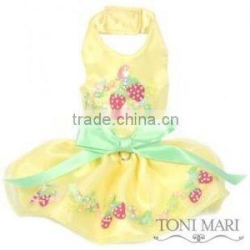 pet dress/luxury handmade strawberry dog dress/pink/yellow