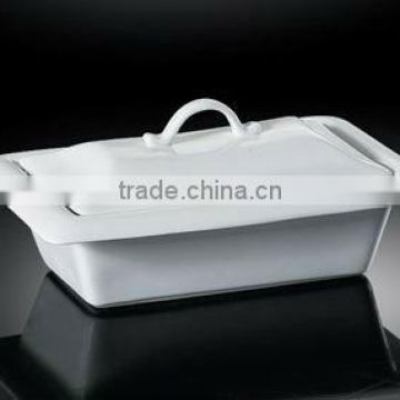 H2398 chaozhou fengxi oem white porcelain rectangle tureen with lid