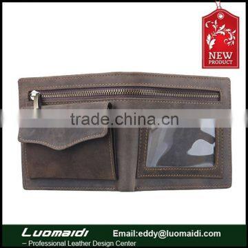2015 most popular zipper coin pocket men genuine leather wallet