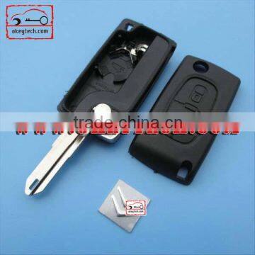 OkeyTech Citroen flip keys case 2 button with 206 blade and battery holder for citroen remote key case for citroen