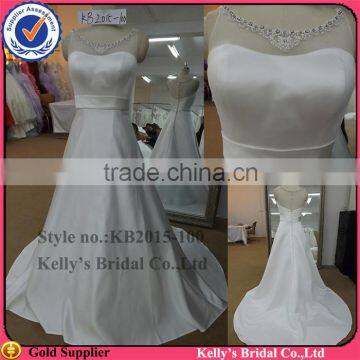 new arrival beaded V-neck plain dyed stain wedding dress(KB2015-100)