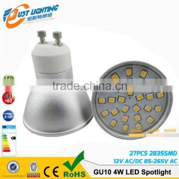 China supplier Ra80 aluminum alloy 400lm ra80 2835 4W gu10 bulbs