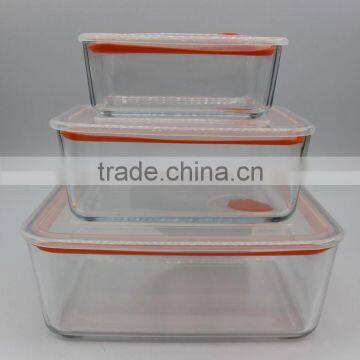 Factory price different sizes rectangle shape with plastic lid and silicone pad clear high borosilicate glass food container