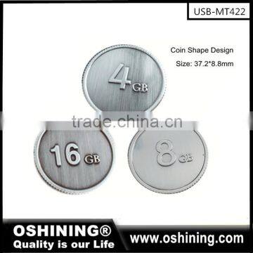 2016 New product metal round coin usb flash drive memory stick as promotional gift (USB-MT422)