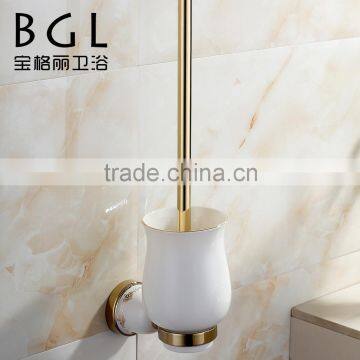 Fresh design Zinc alloy bathroom accessories Wall mounted Gold finishing Toilet brush Holder and wihte ceramic cup