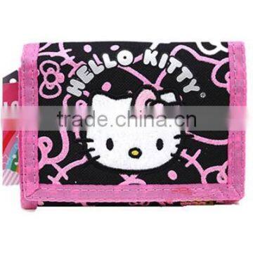 Kids Trifold Young Girl Wallet :Black Pink Glittering Face