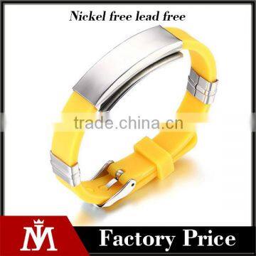 Classic Silicone Jewelry Silver Stainless Steel Charm Bangle Mens Belt Cuff Bracelet