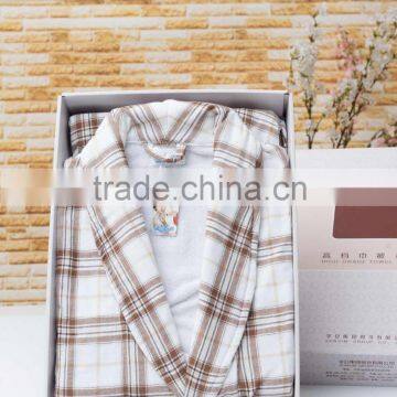 Brown White Grid Latest Women Ladies Cotton Front Open Nightwear Oem