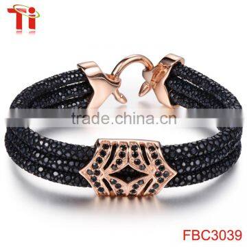 stainless steel rose gold plating clasp,bulk leather bracelet