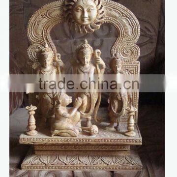 Hindu God Ram Laxman Sita Hanuman Ram Darbaar Statue Sculpture Handmade fine Jaipur Rajasthan India Wood Carving