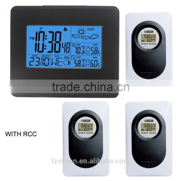 Thermo-hygrometer Digital Automatic Weather Station Clock with 3 Sensors/weather station alarm clock