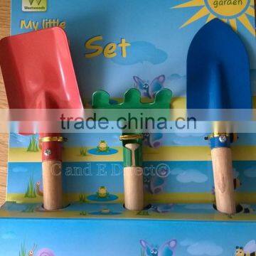 Kids childrens 3 piece garden hand tools gardening tool set spade rake trowel