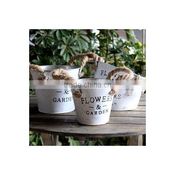 Galvanized Flower Pot With Jute Handle Galvanized | Galvanized Garden Pot And Planters