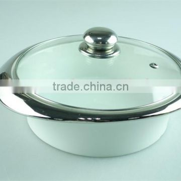 stock cheap ceramics tureen with glass cover and silver plating line