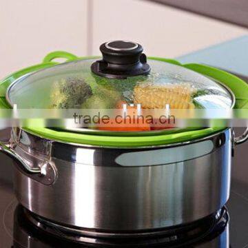 Hotsale FDA Grade Silicone Pot Cover Spill Stopper Lid Silicone Pot Cover Lid With Handle photo-3