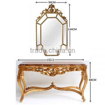Medieval Reproduction Furniture Sets Wood Veneer Top Console Table With Wall Mirror photo-6