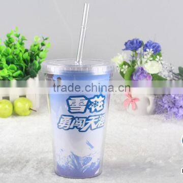 Double Wall Plastic Acrylic Paper Insert Tumbler With Straw photo-2