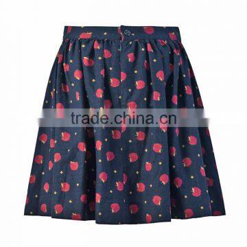2015 New Fashion Apple Printed Back Button Petite Pleated Flippy SKirt photo-3