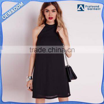 wholesale sleeveless high neck crepe swing casual ladies dress black