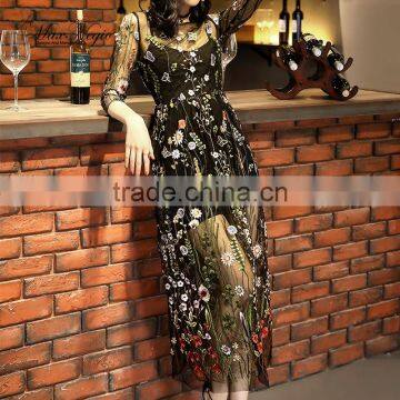 Maxnegio maxi dress woman long sleeve embroidery guinea brocade women casual dress