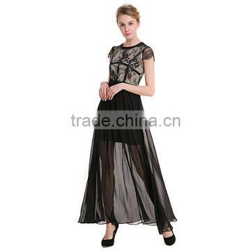 Maxnegio Patchwork Women Black Lace Nude Transparent Dress Girls Sexy Night Black Evening Dress photo-3
