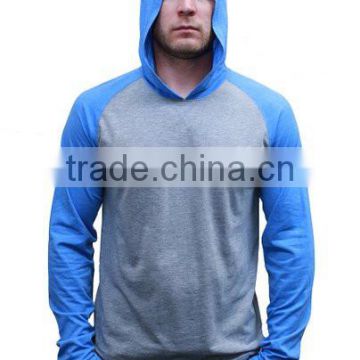 Premium Cotton Poly Blend Plain T Shirt Mens Long Sleeve Raglan Tee ColorBlocked Pullover Hood T-Shirt Wholesale