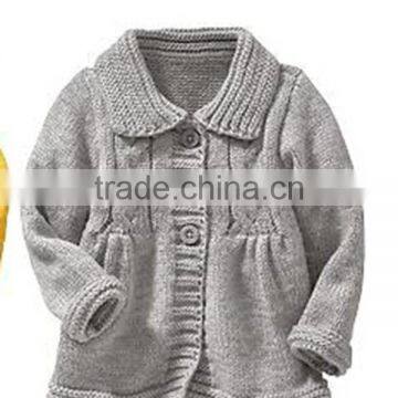 Long Style Baby Cable Sweater Coat Turn-down Collar Girl Knitting Cardigan photo-3