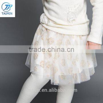 2017 Spring Kids Fleece Lining Pantskirt Mesh And Pleated Skirt With Leggings Girls Faux Twinset Skirt With Rose Pattern photo-2