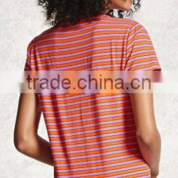 2017 Women Fashion T-shirt Cotton Striped Short Sleeve Printed OEM Service Wholesale photo-2