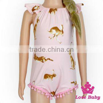 2LLY-097 Lovebaby Wholesale Rabbits Print Girls Easter Day Romper Stylish Pom Pom Jumpsuit Puffy Nice Baby Cheap Jumpsuit photo-5