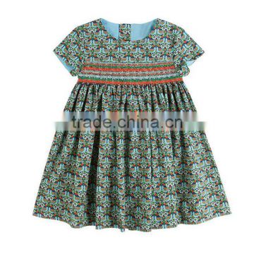 Floral smocked short sleeve girl dress