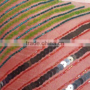 Peach Decorative Pillow Cover With Green & Grey Sequins, Accent Pillows, Throw Pillow, Cushions,Sofa Toss, photo-2