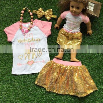 new Girls Spring design short sleeves outfits girls boutique clothing with skirts girls summer sets with accessoreis