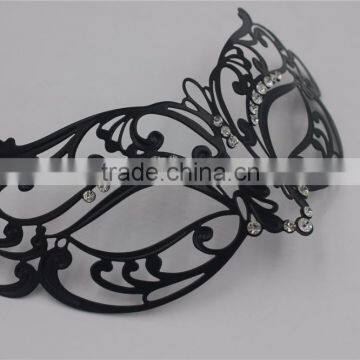 Glossy Metal Black Mask Diamante Rhinestones Italy Costume Masquerade Halloween photo-2