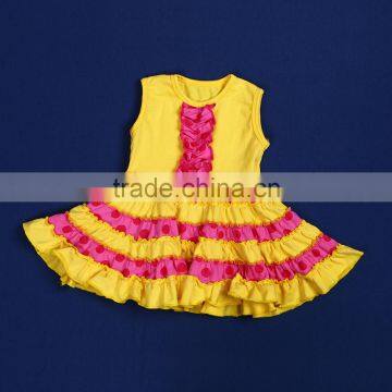 LY-110 baby yellow and pink dot ruffle dress sleeveless girl evening dress infant summer casual skirt