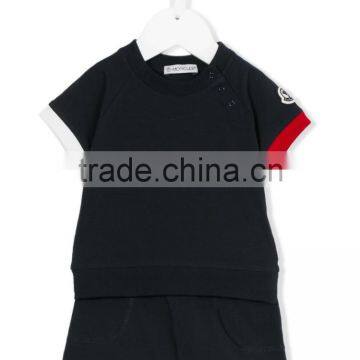 2017 New Design Custom Summer Kids Color Block Tracksuit Clothes Set Kids Active Wear Baby Clothes Set