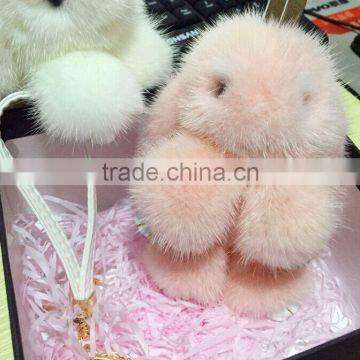 Best Seller Mink Fur Pom Pom Rabbit Shape Doll Ball Key Ring/ Keychain /Bag Charm