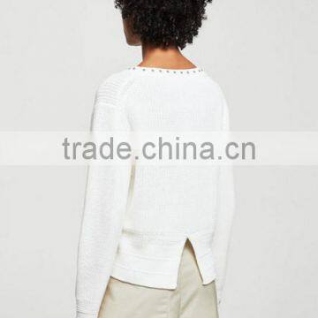 Women's Latest Design Round Collar Long Sleeve Cashmere Sweater With Wholelsale Price photo-3