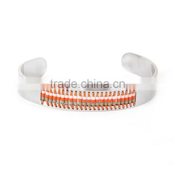 Titanium Steel Seed Beads Open Cuff Bangles Bracelets Silver Tone Orange