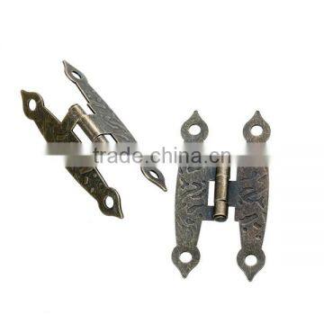 Iron Based Alloy Rectangle Antique Bronze Pattern Carved Rotatable Door Box Cabinet Furniture Butt Hinges photo-3