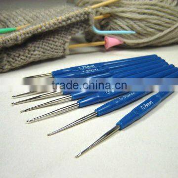 stainles steel crochet hooks plastic blue handle 14cm