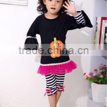 New 2014 Cotton Girl Outfit Hallowmas pumpkin Outfit Top and pants with ruffles in sets