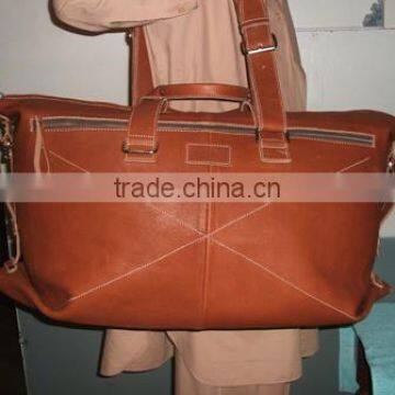 Luxury travel duffle bag with full grain semi vegetable tanned real cow genuine leather bag