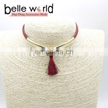 Fashion Suede Fabric Tassel Choker Necklace With Metal photo-4