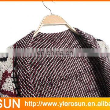 Acrylic Geometric Print Drape Long Knit Cardigan For Women photo-3
